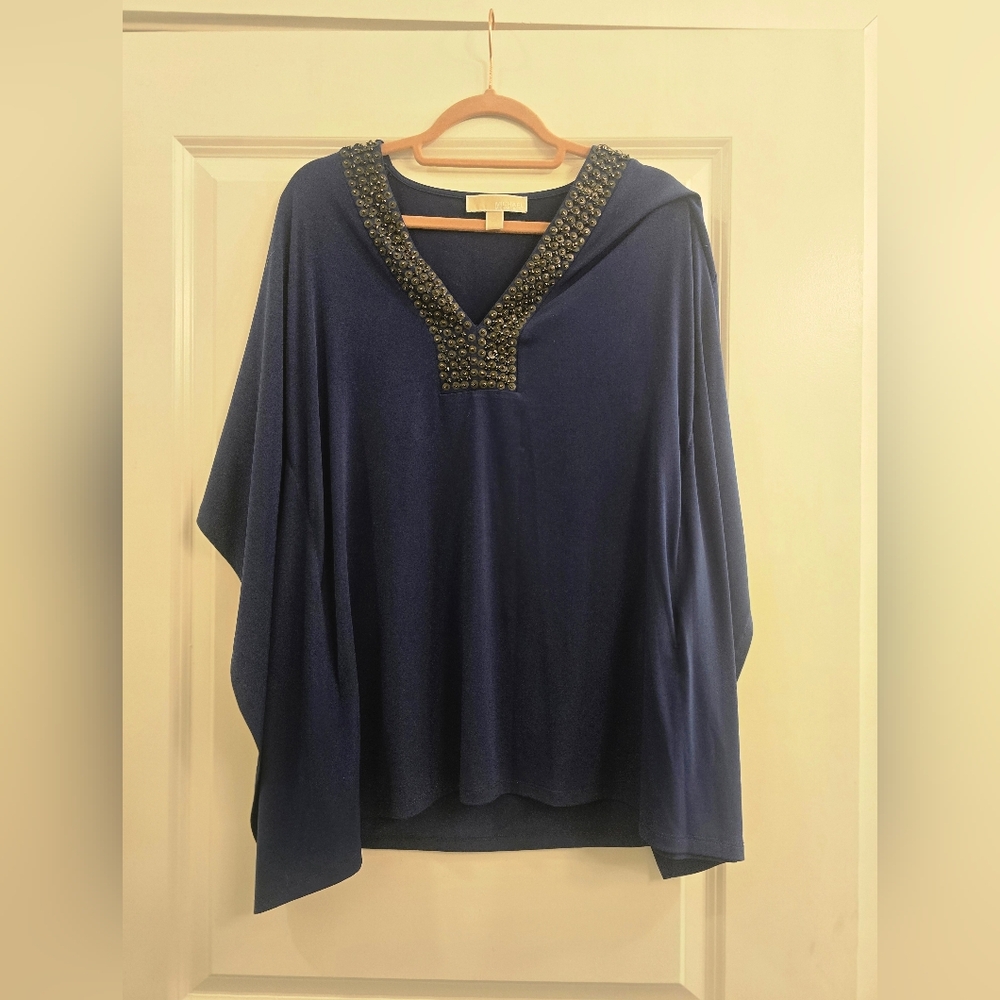 Elegant Navy Blue Embellished Women's Top